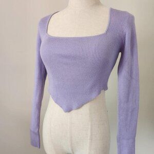 FOREVER 21 Lilac Purple Ribbed Long Sleeve Hi-Low Crop Top. Size Small